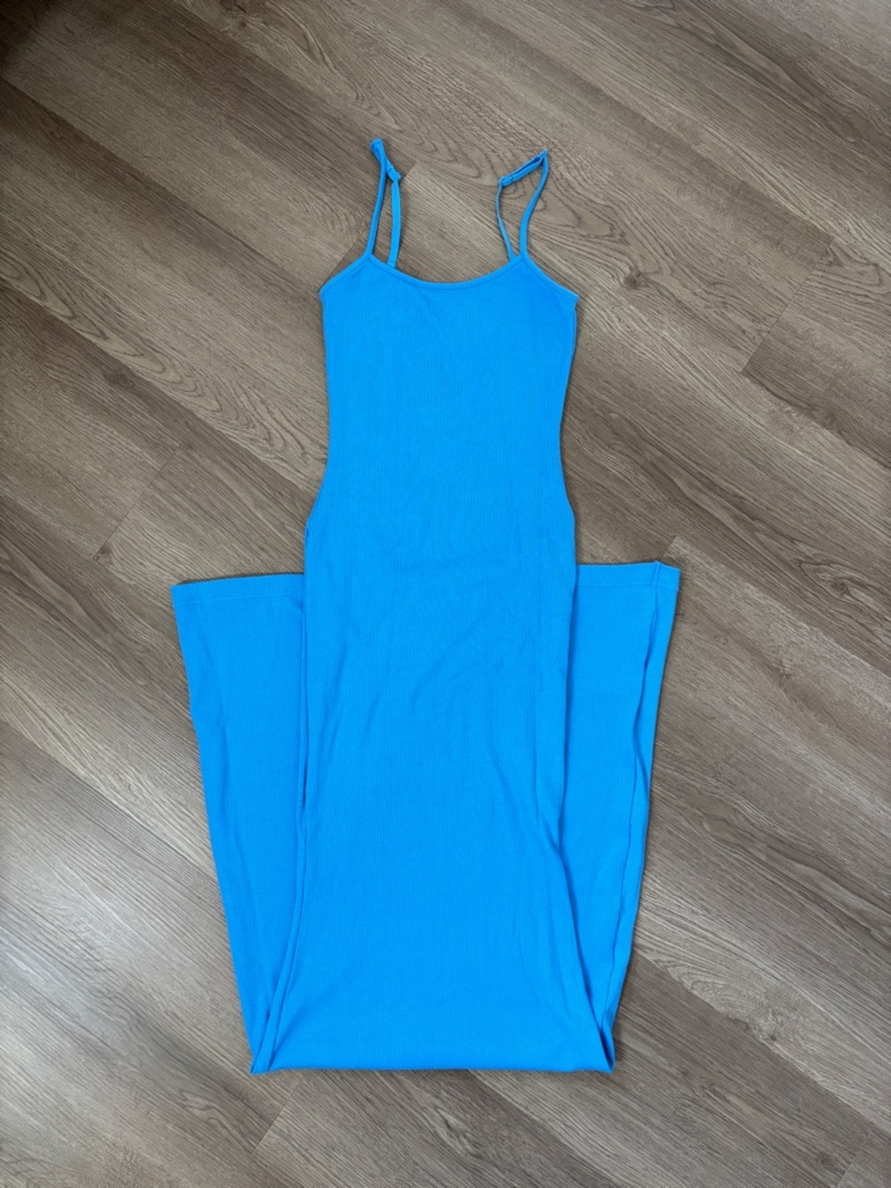 Bright Blue Ribbed Maxi Slip Dress